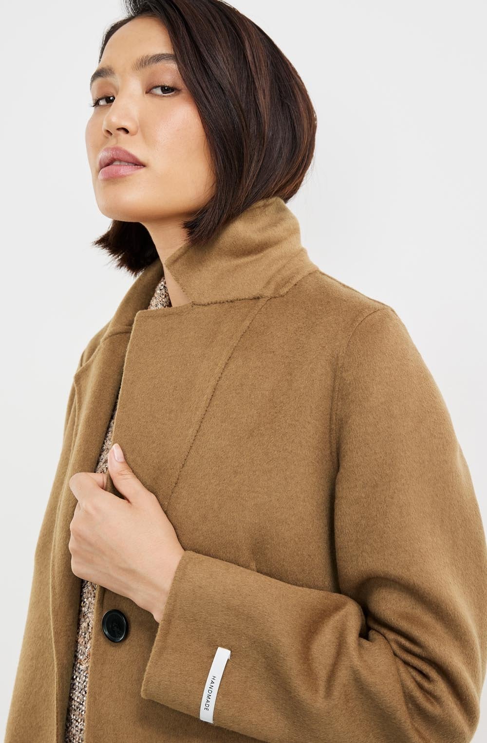 Camel Mid Length Wool Blend Coat