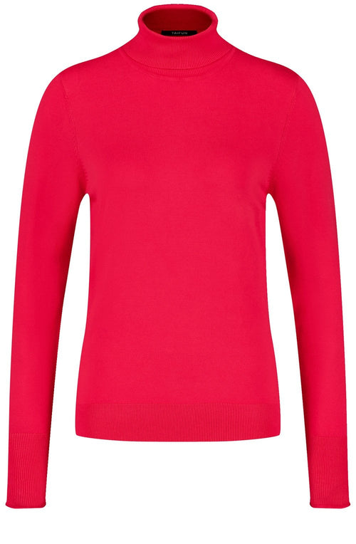Cherry Red Fine Knit Turtle Neck Jumper