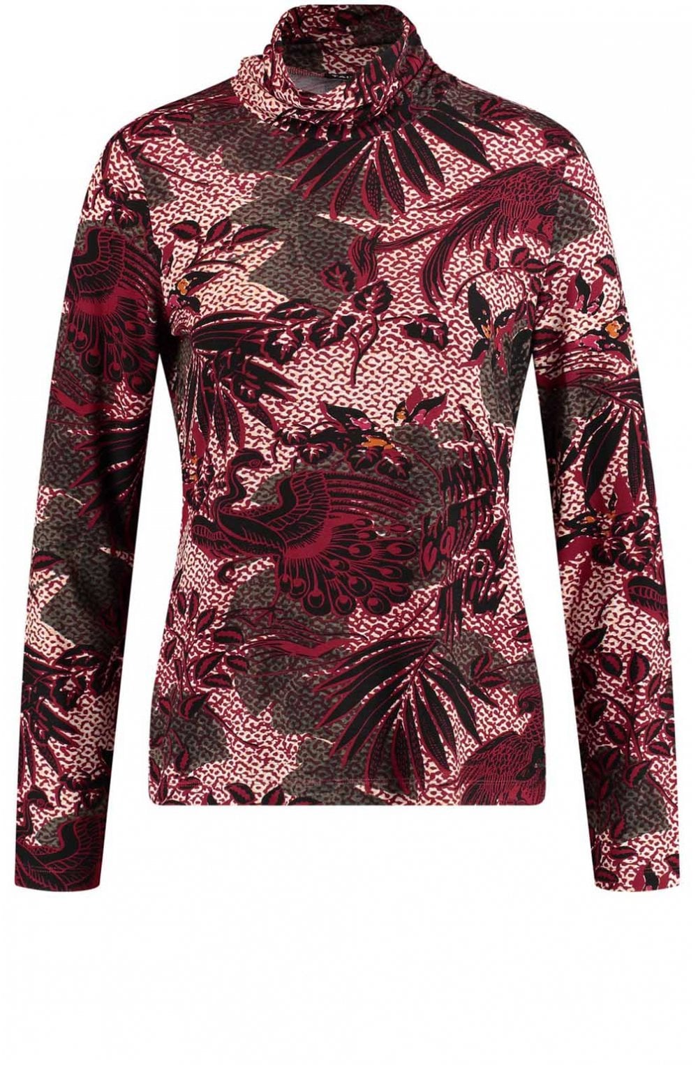 Cherry Wine Patterned Turtleneck Top