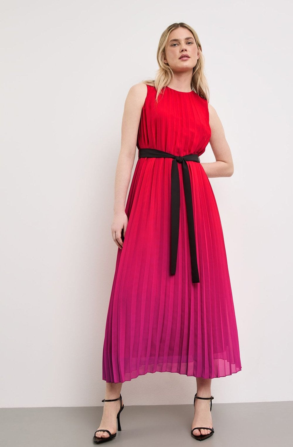 Digital Red and Pink Pleated Dress