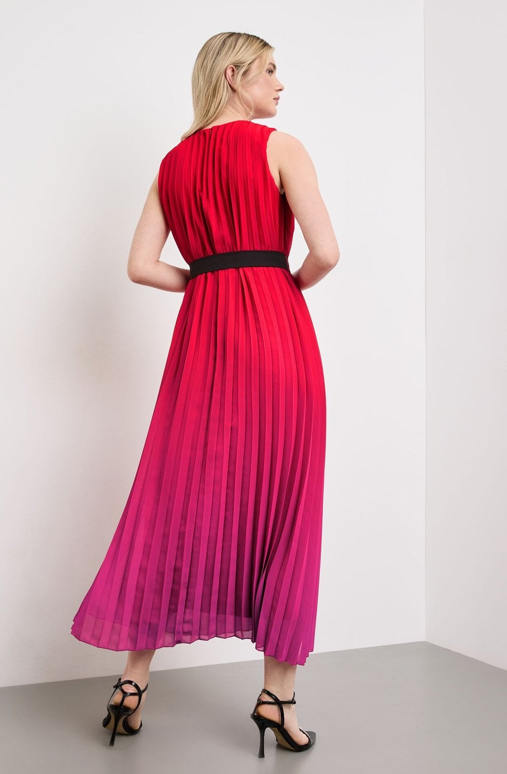 Digital Red and Pink Pleated Dress