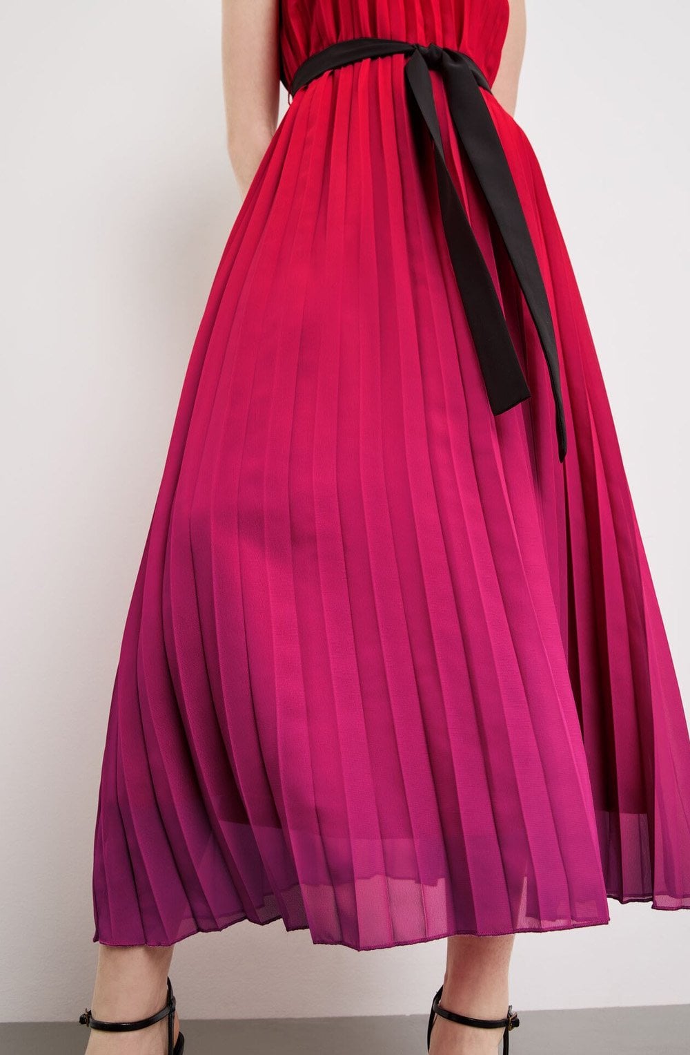 Digital Red and Pink Pleated Dress