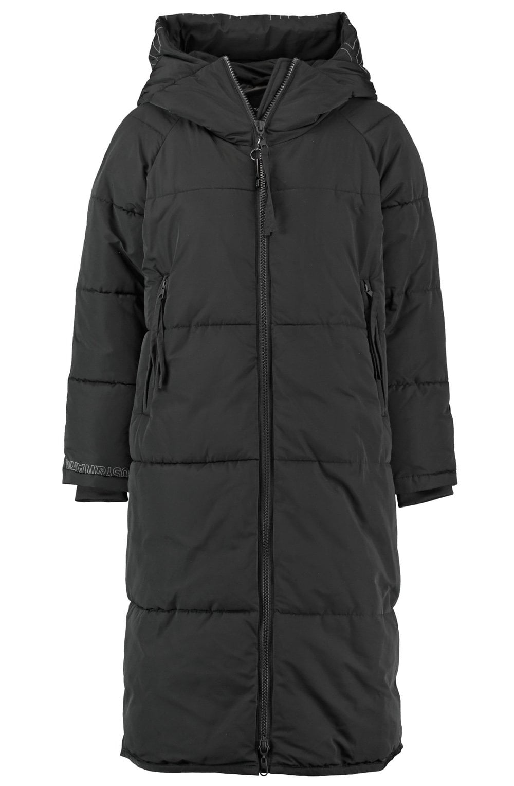 Explore Black Puffer Coat with Safety Details