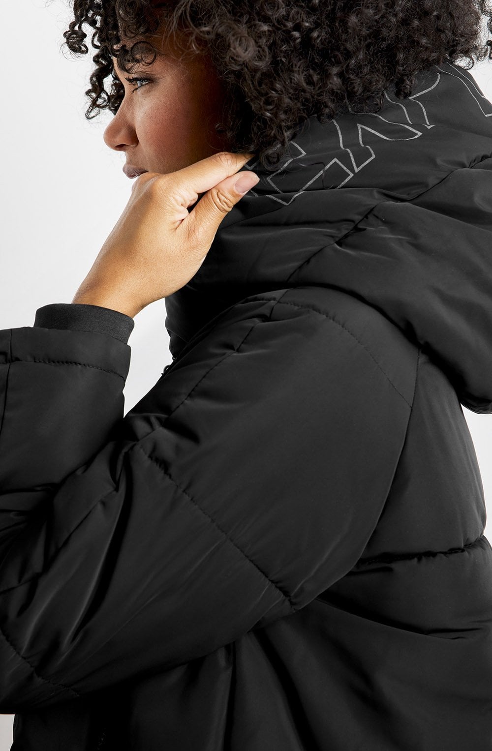 Explore Black Puffer Coat with Safety Details