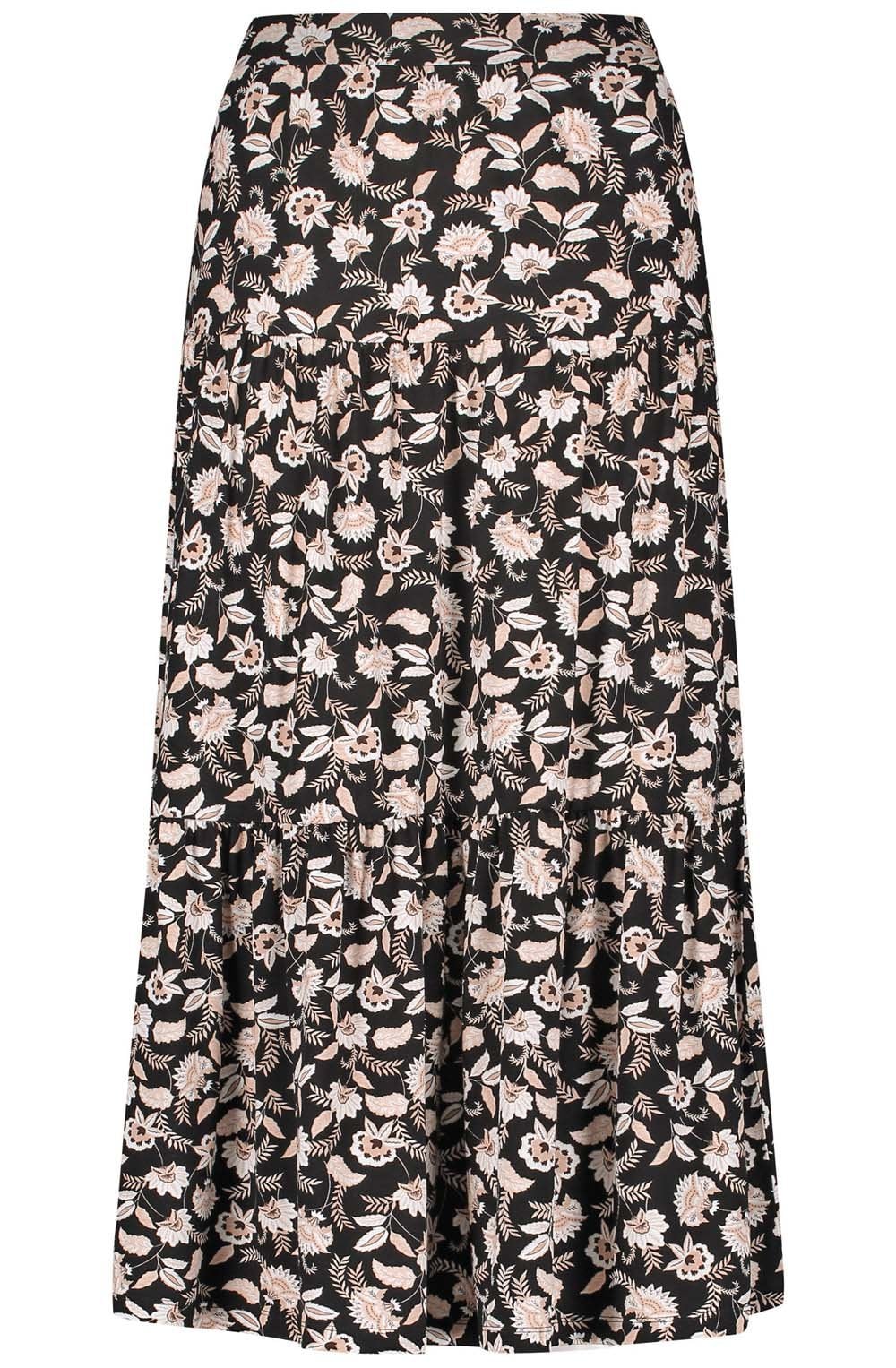 Floral Jersey Tiered Midi Skirt