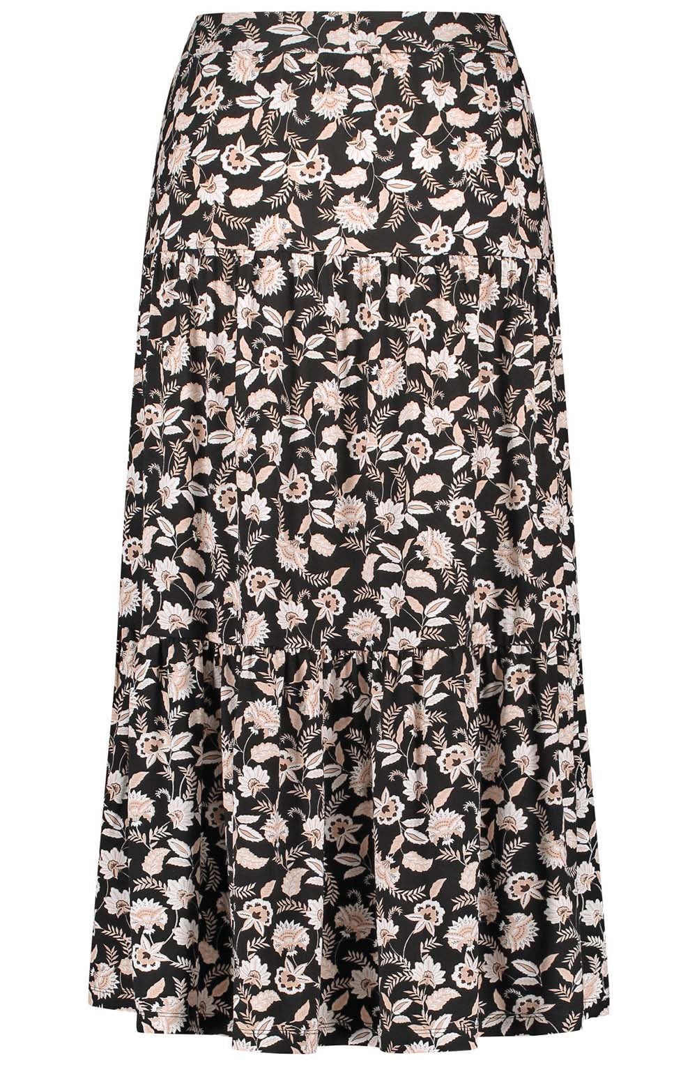 Floral Jersey Tiered Midi Skirt