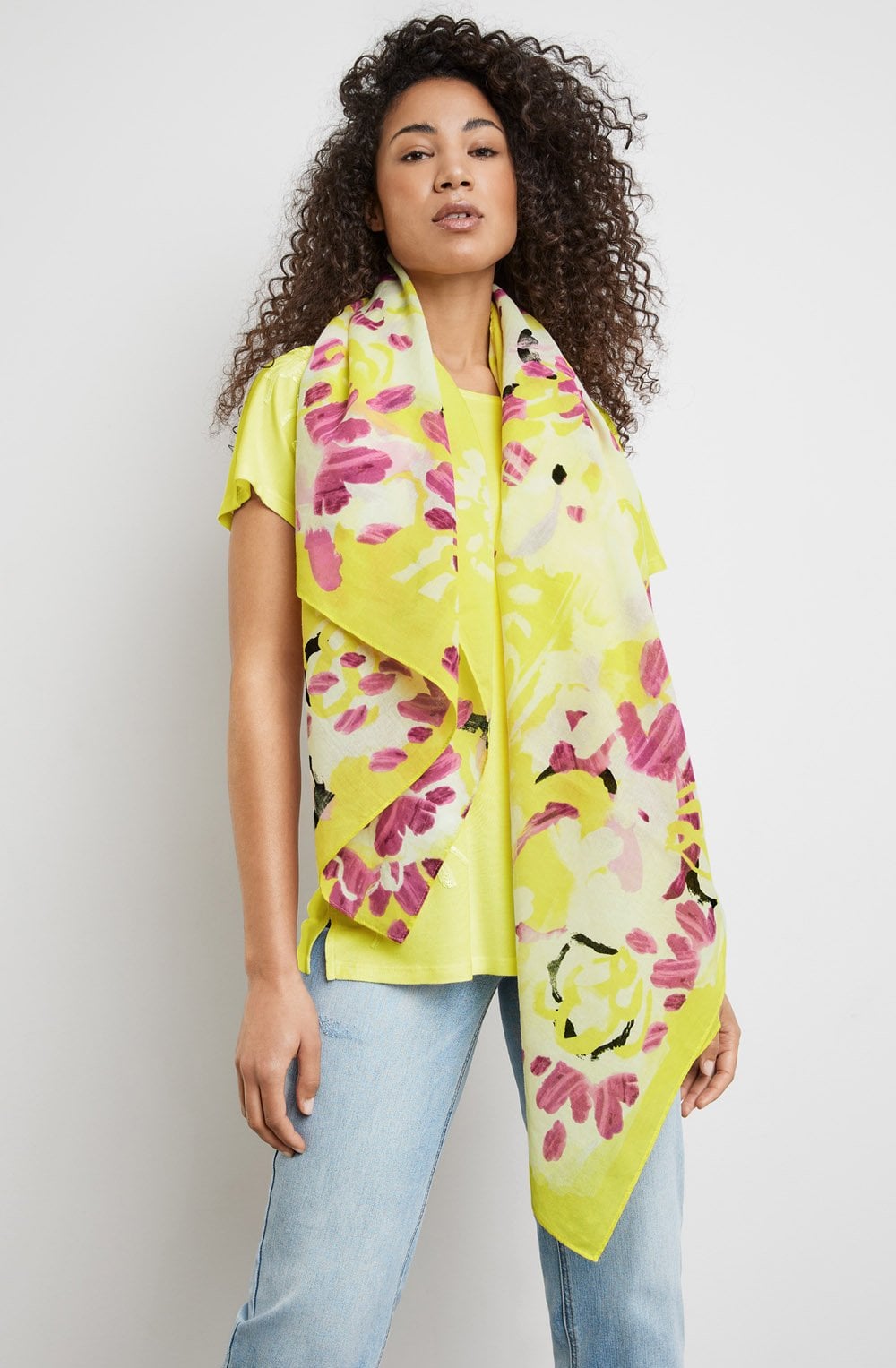 Fresh Lemon and Fuchsia Floral Print Scarf