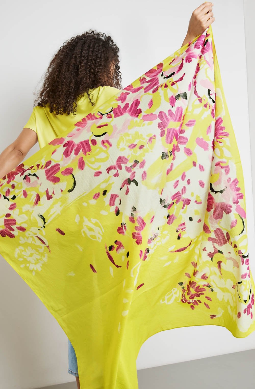 Fresh Lemon and Fuchsia Floral Print Scarf