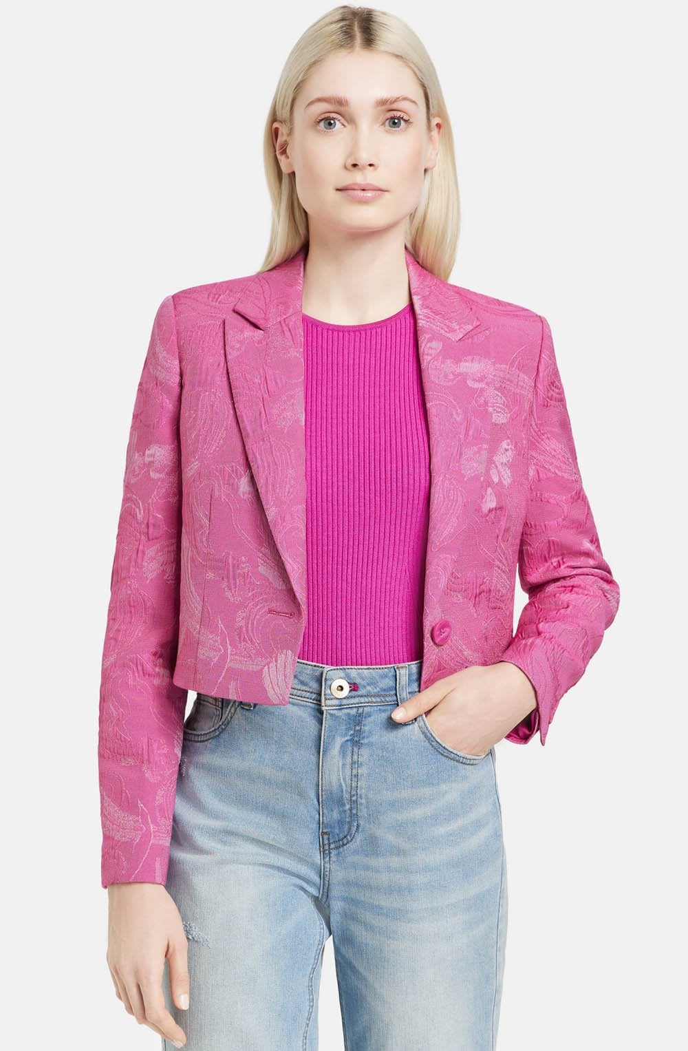 Fuchsia Jacquard Bolero Blazer