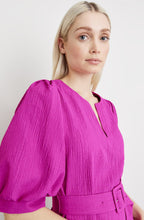 Fuchsia Puff Sleeve Midi Dress