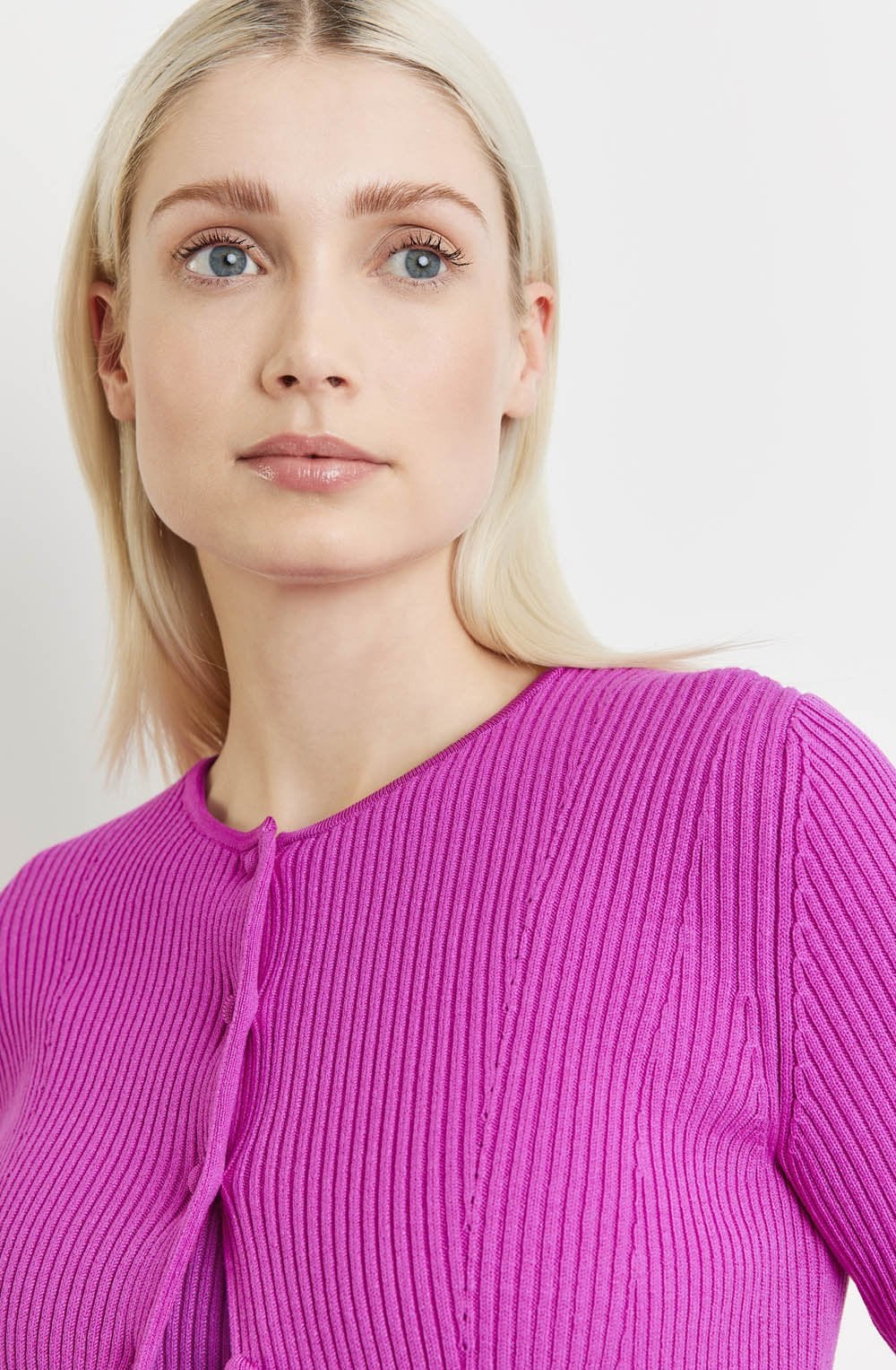 Fuchsia Ribbed Knit Cardigan