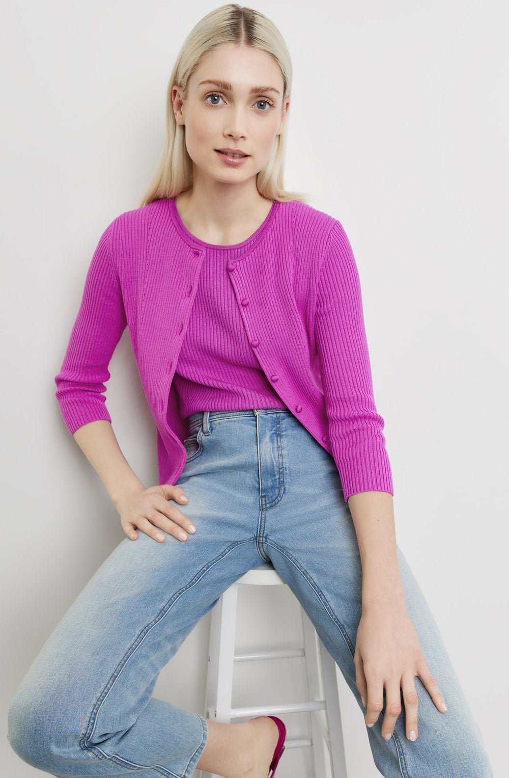 Fuchsia Ribbed Knit Cardigan