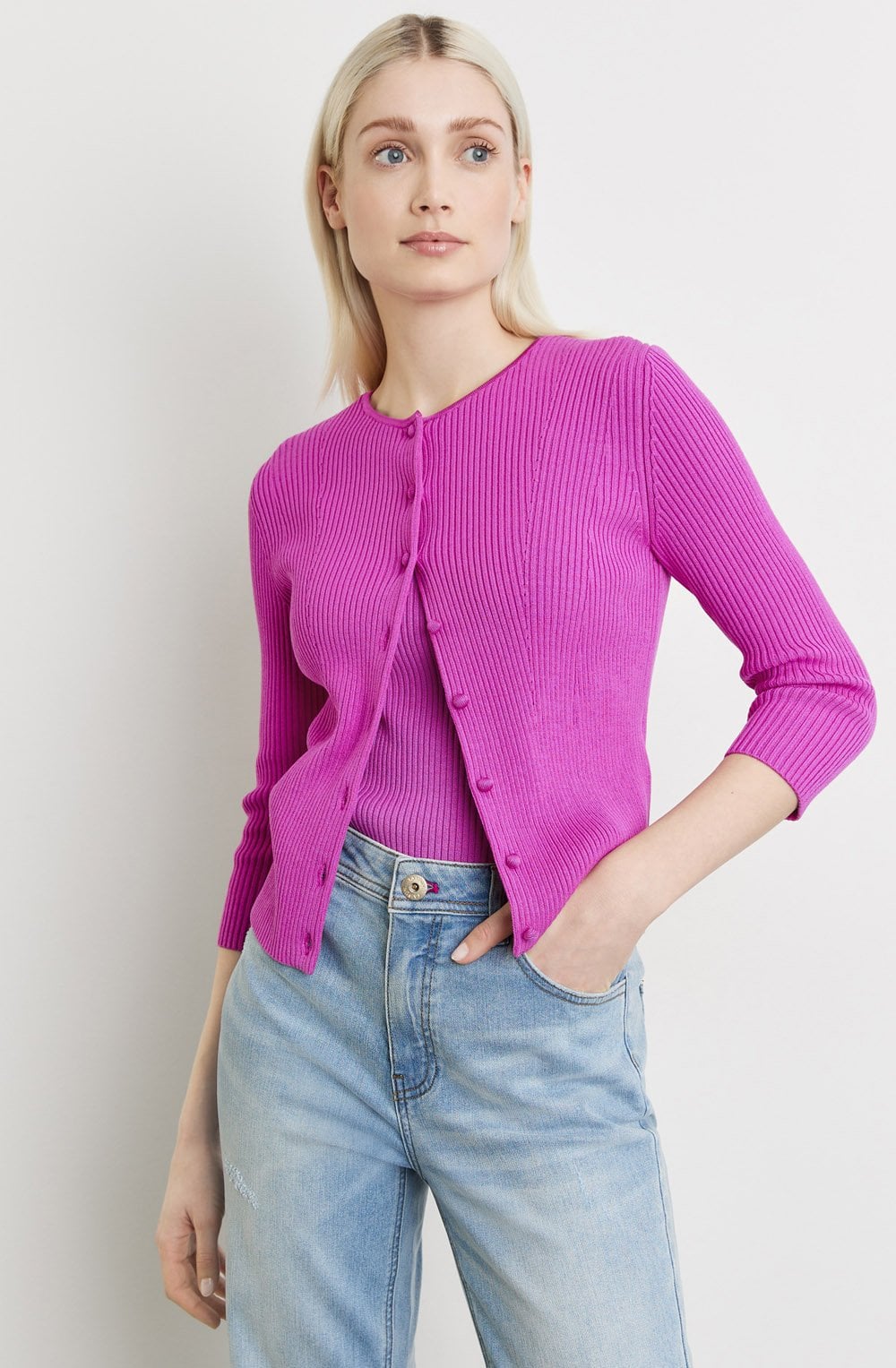Fuchsia Ribbed Knit Cardigan