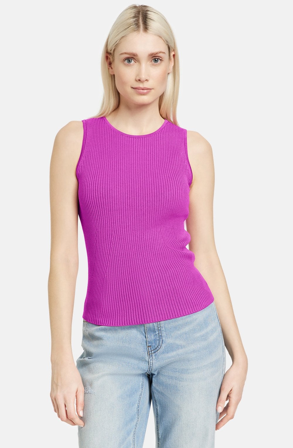 Fuchsia Ribbed Knit Sleeveless Top