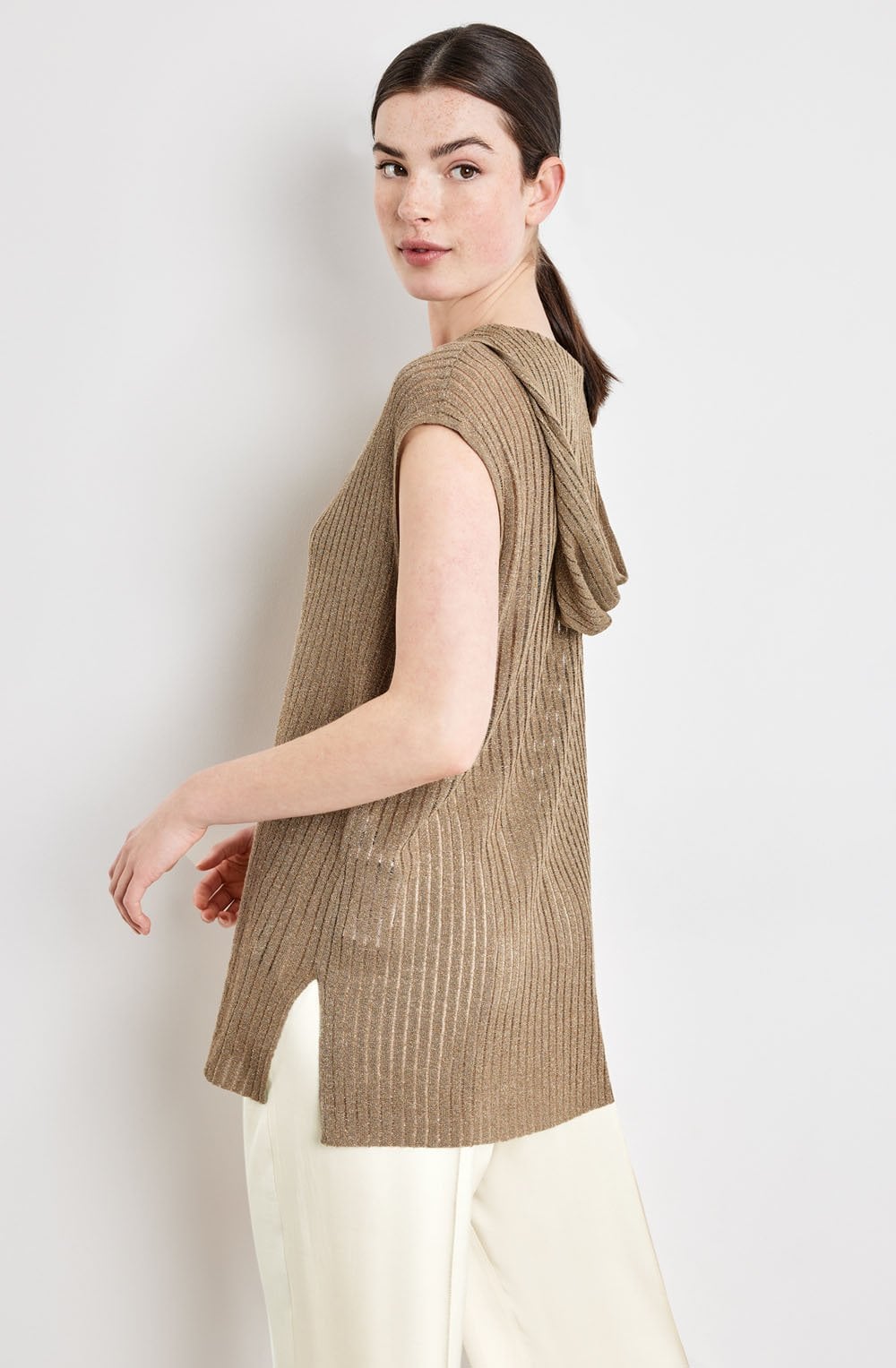 Gold Shimmer Semi Sheer Hooded Top