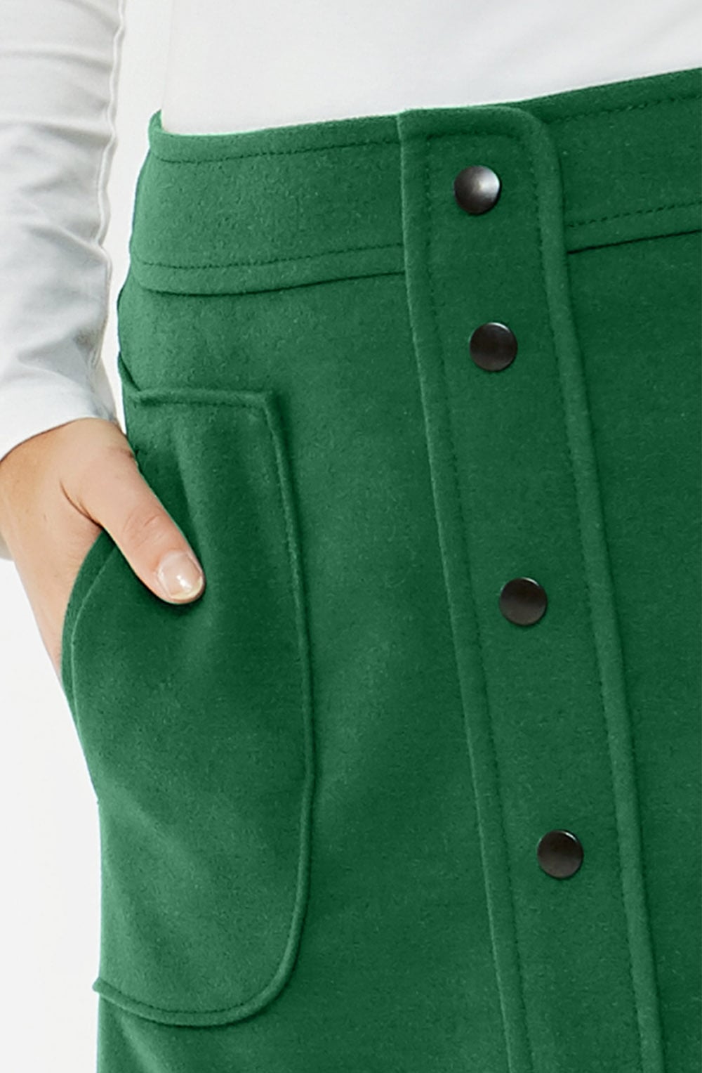 Green Front Button Detail Skirt