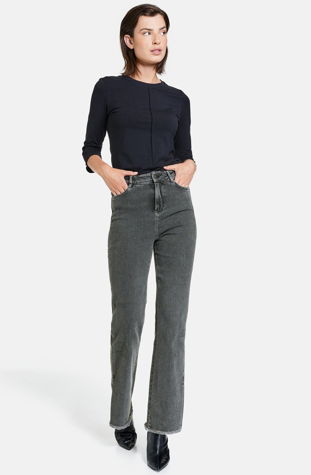 Grey Flared Jeans With Hem Slits