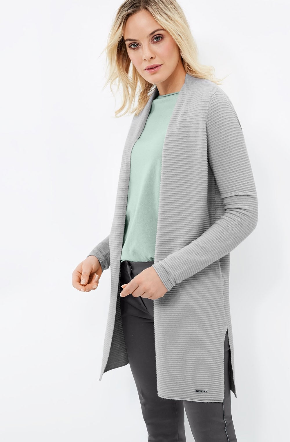 Grey Ribbed Knit Cardigan