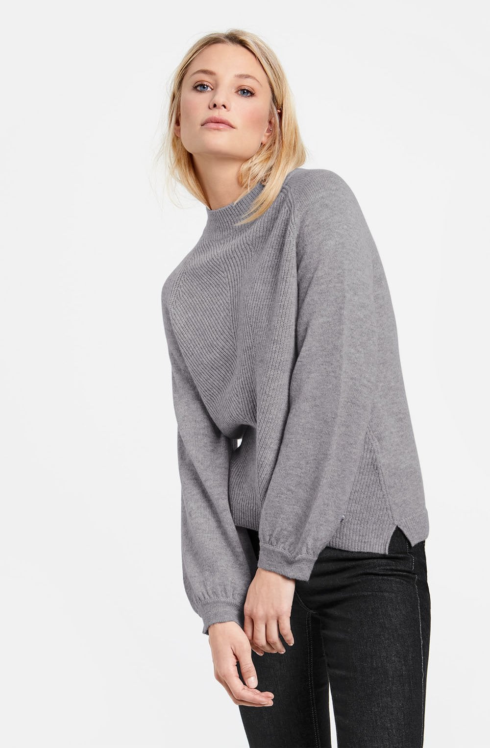 Grey Ribbed Knit Sweater