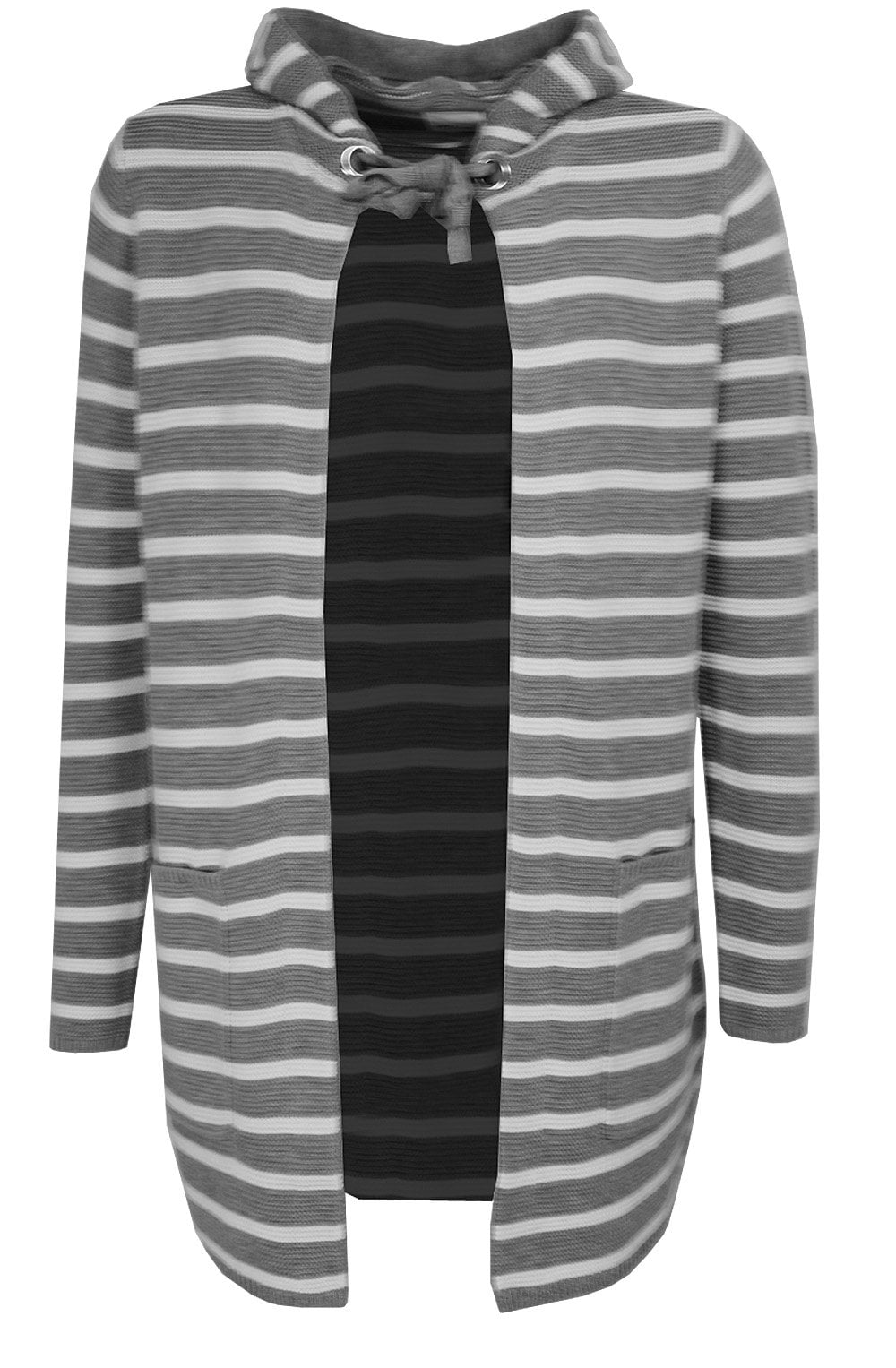 Grey & White Striped Cardigan