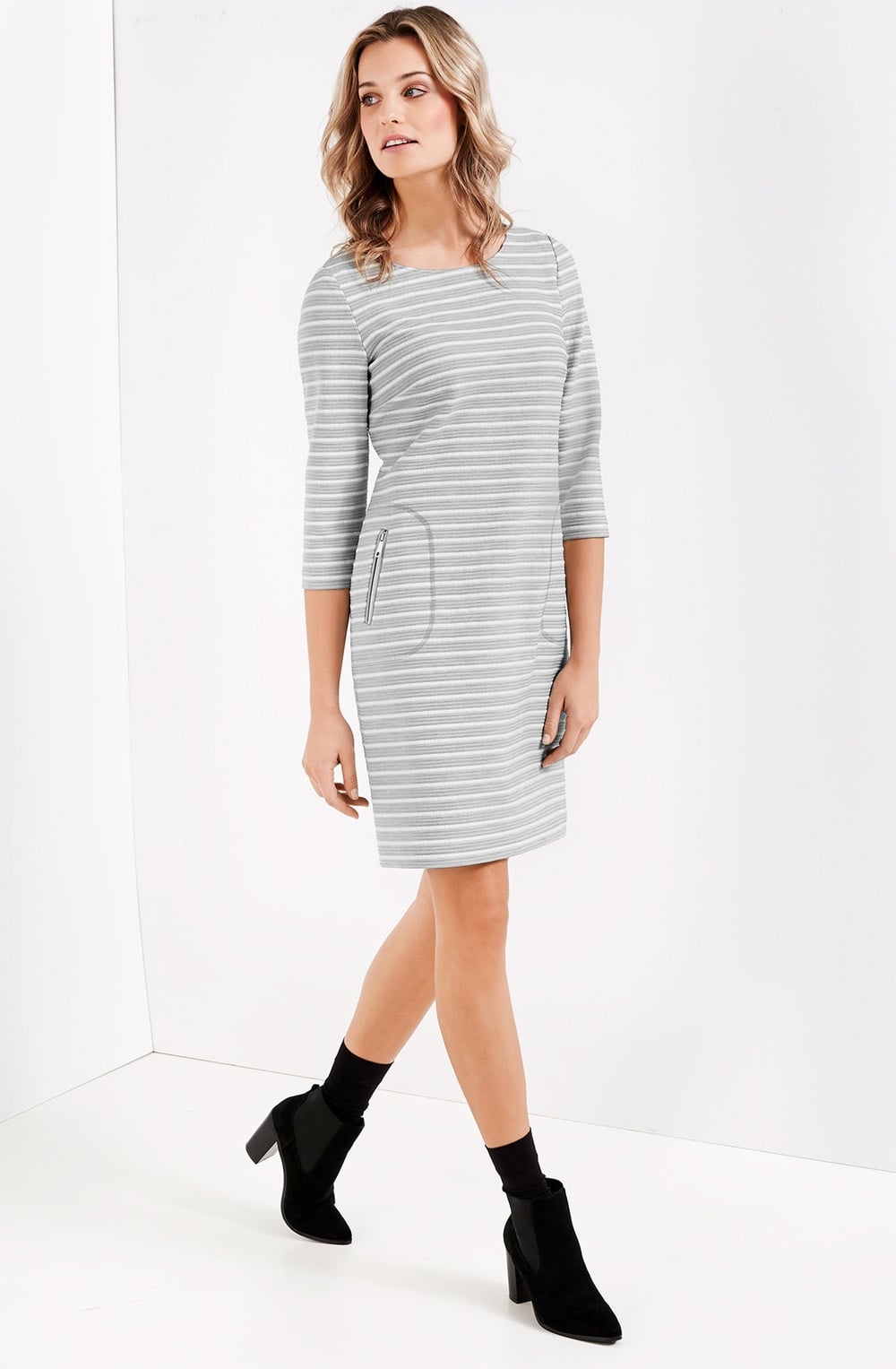 Grey & White Striped Dress
