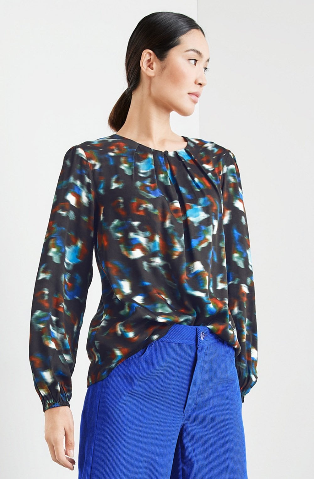 Heather Blue Blurred Satin Blouse