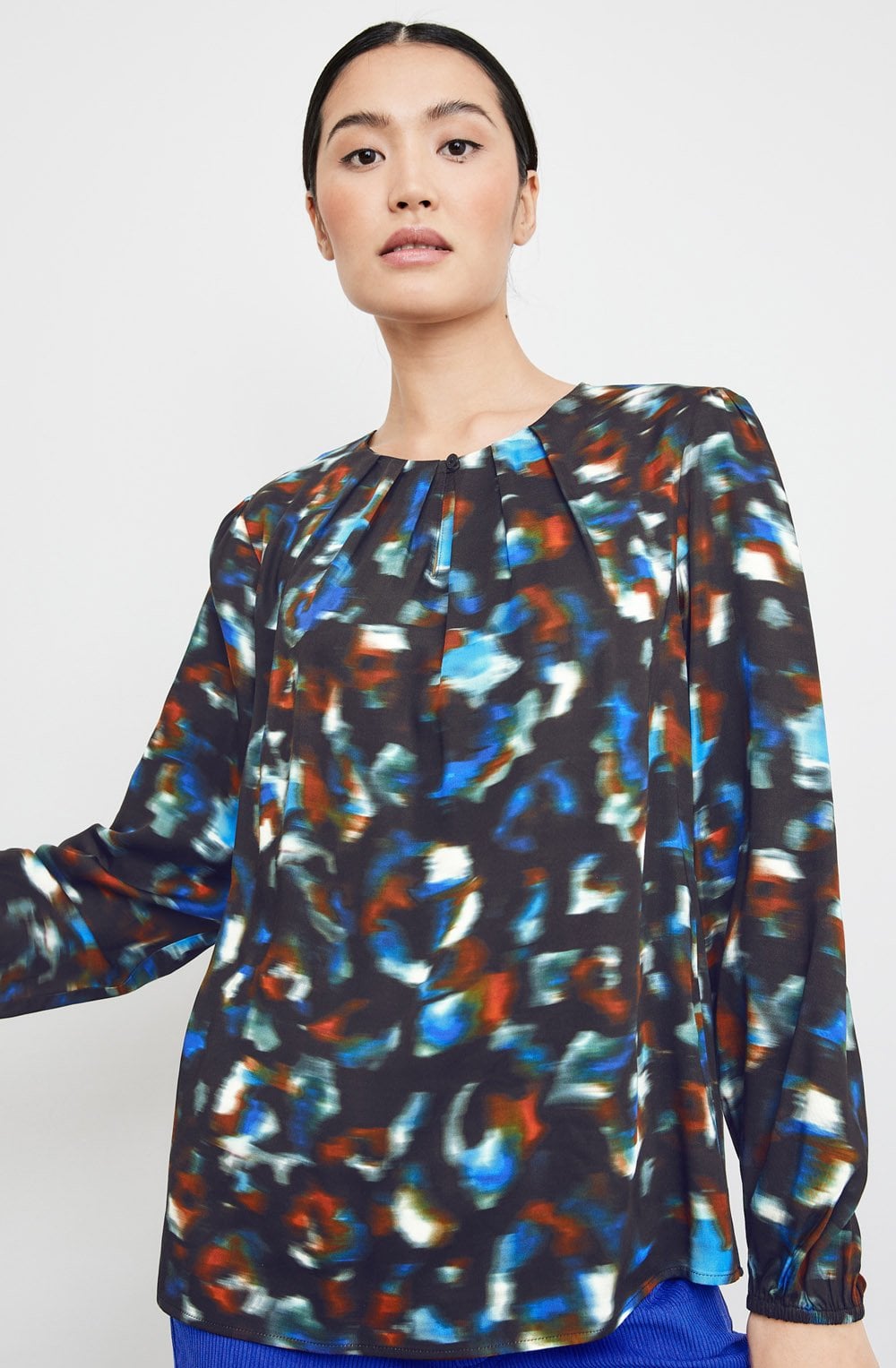 Heather Blue Blurred Satin Blouse