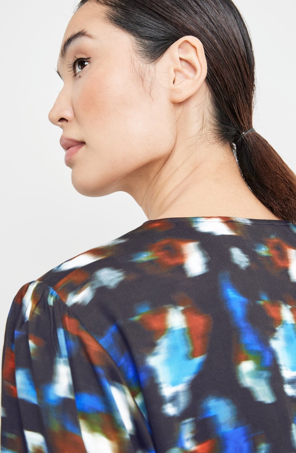 Heather Blue Blurred Satin Blouse