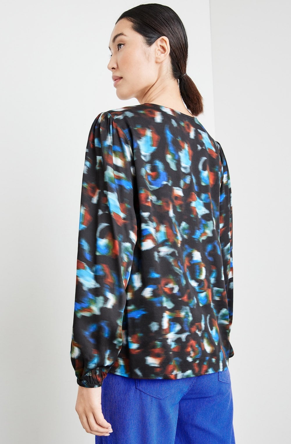 Heather Blue Blurred Satin Blouse