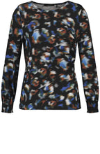 Heather Blue Blurred Top With Smocked Cuffs