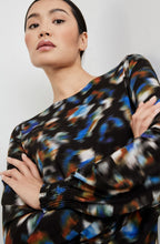 Heather Blue Blurred Top With Smocked Cuffs