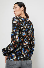 Heather Blue Blurred Top With Smocked Cuffs