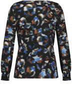 Heather Blue Blurred Top With Smocked Cuffs