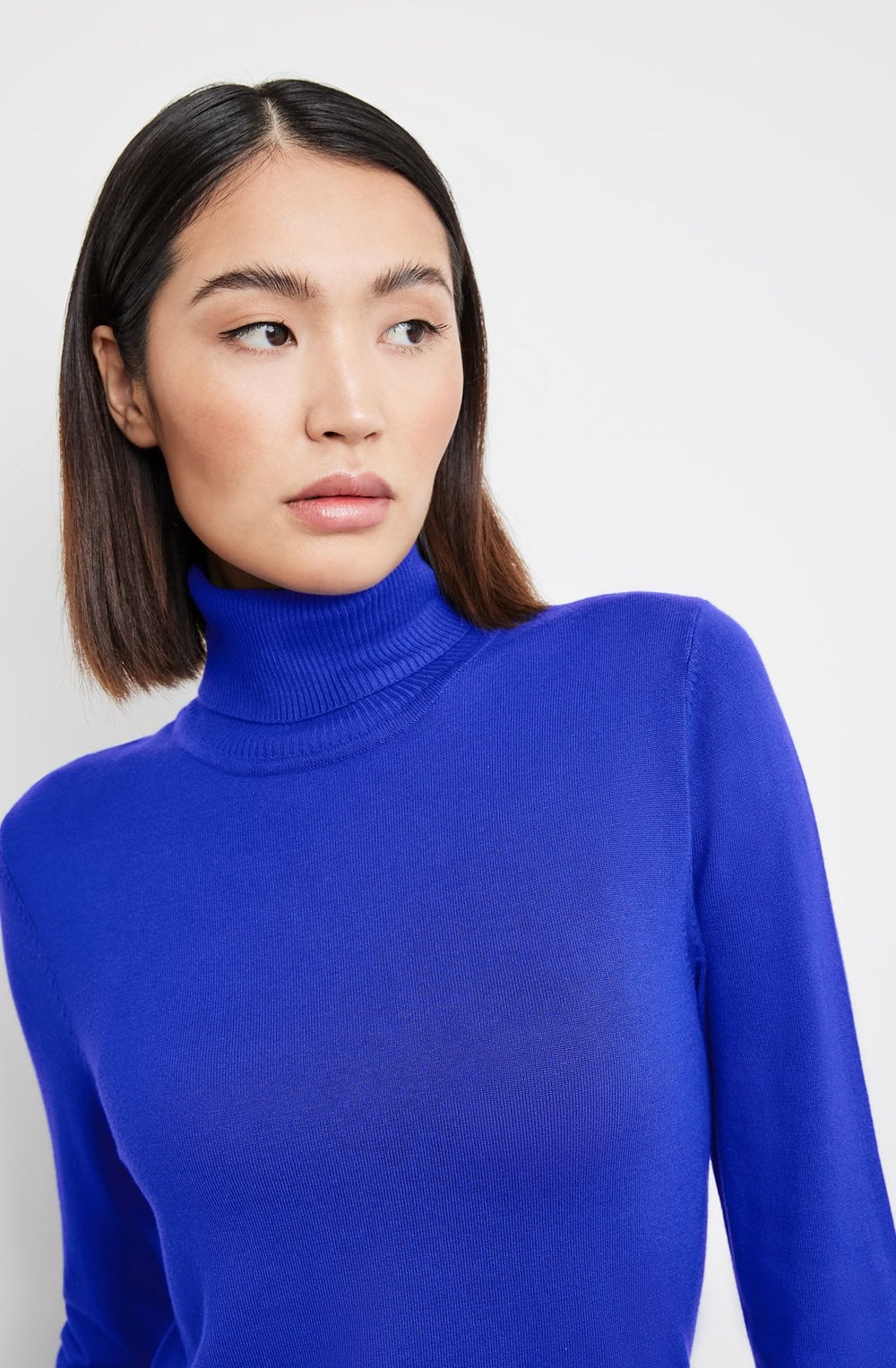 Heather Blue Fine Knit Polo Neck Jumper