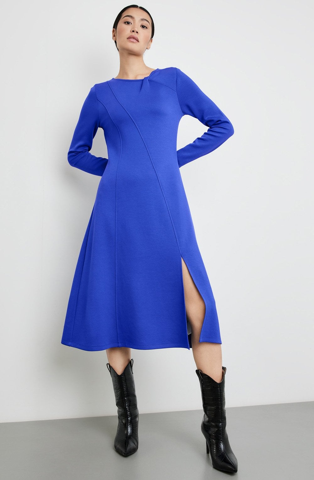 Heather Blue Twisted Neck Midi Dress