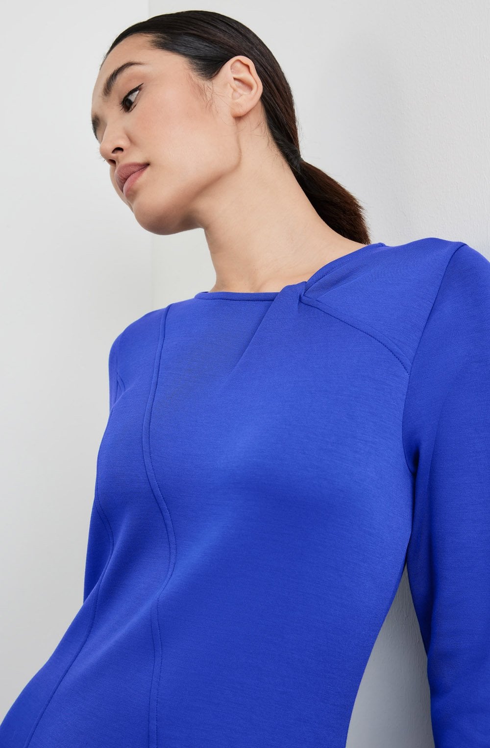 Heather Blue Twisted Neck Midi Dress