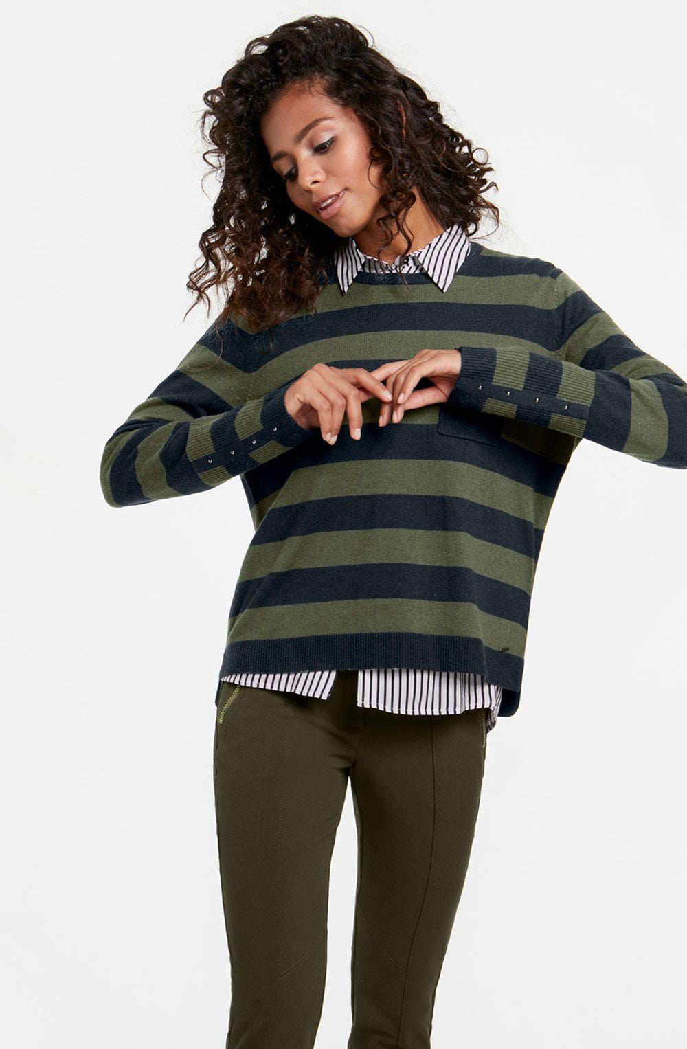 Kahki & Navy Striped Sweater