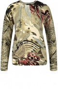 Khaki Abstract Print Knit Jumper