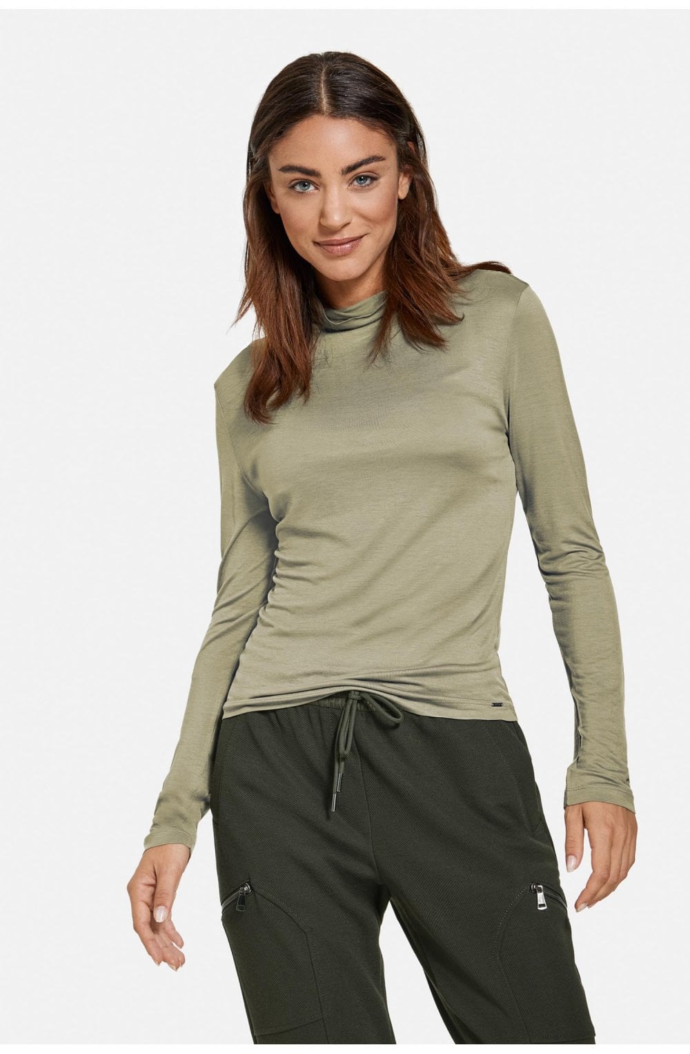 Khaki Jersey Polo Neck Top