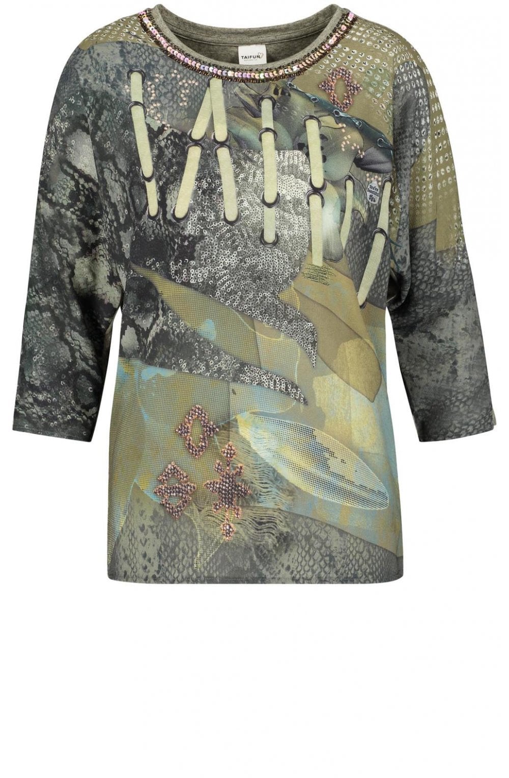 Khaki Patterned Front Top
