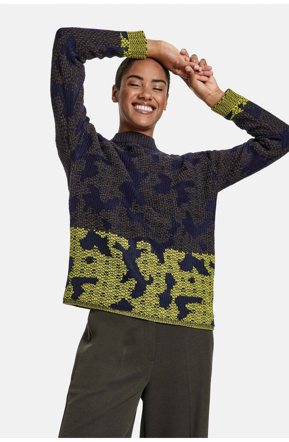 Khaki Patterned Ribbed Jumper