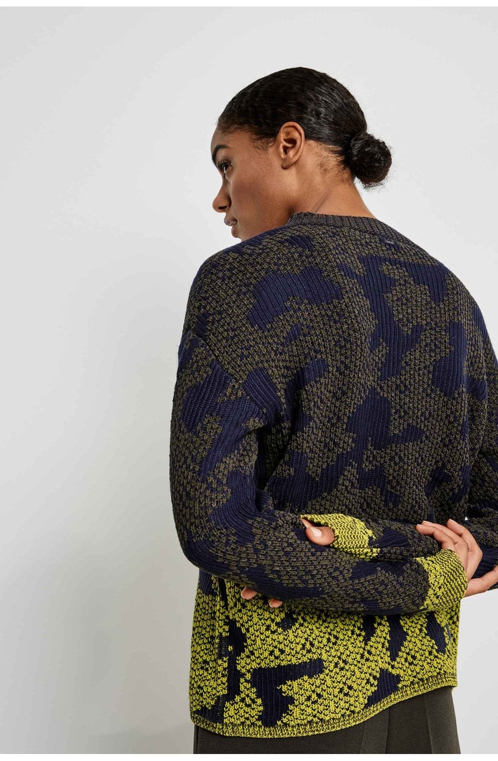 Khaki Patterned Ribbed Jumper