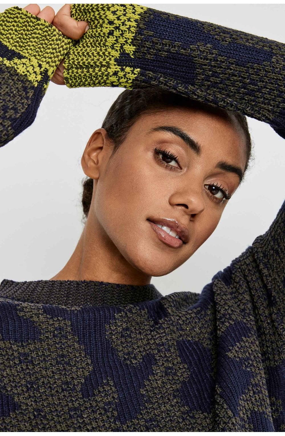 Khaki Patterned Ribbed Jumper