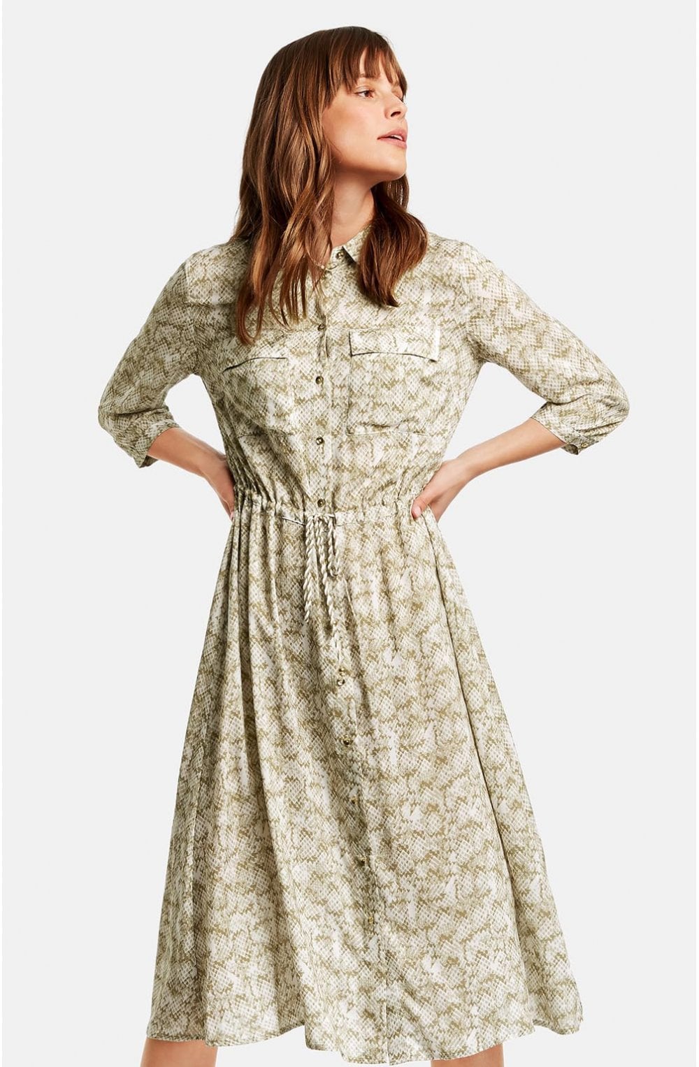 Khaki Snake Print Shirt Dress