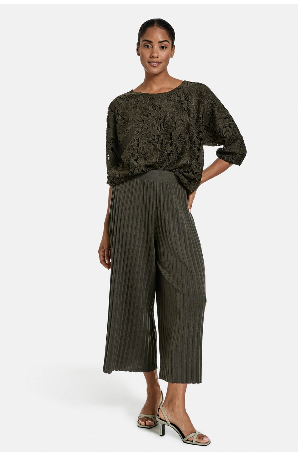 Khaki Wide Leg Pleated Culottes