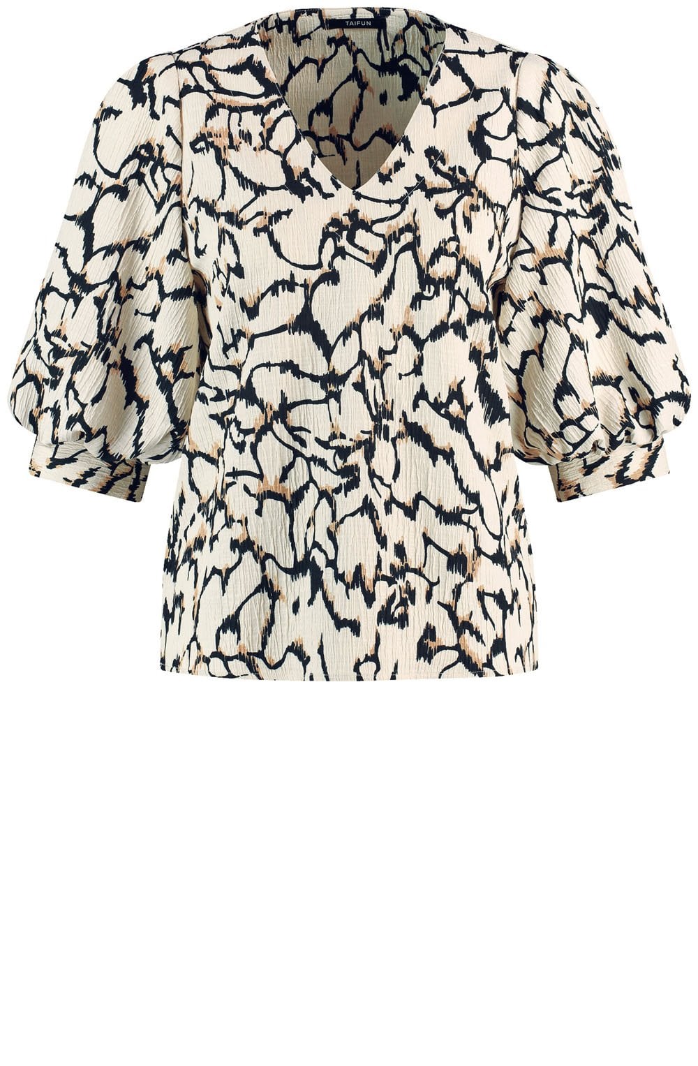 Light Creme and Black Puff Sleeve Blouse