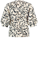 Light Creme and Black Puff Sleeve Blouse