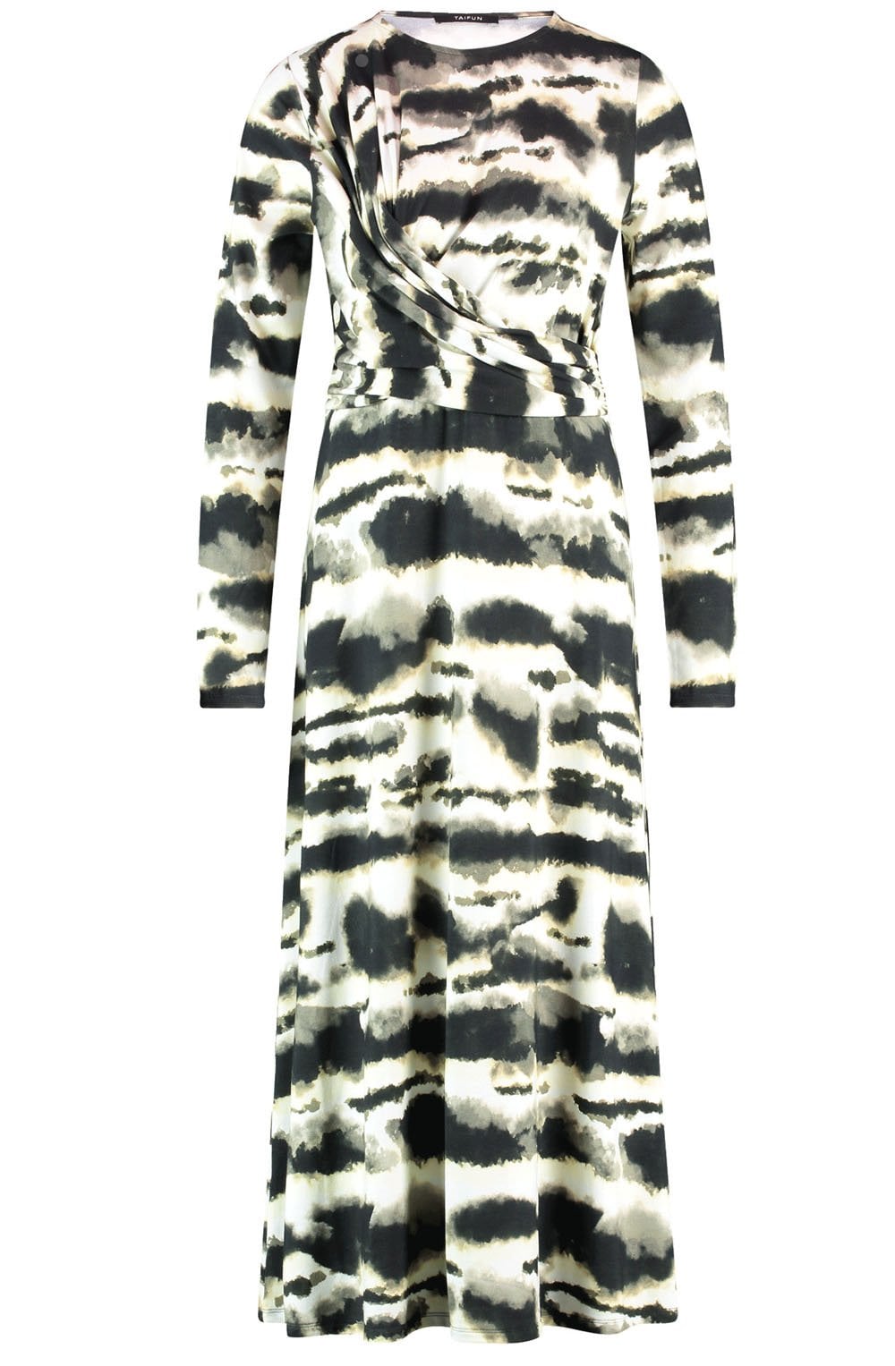 Light Creme and Black Wrap Over Effect Dress