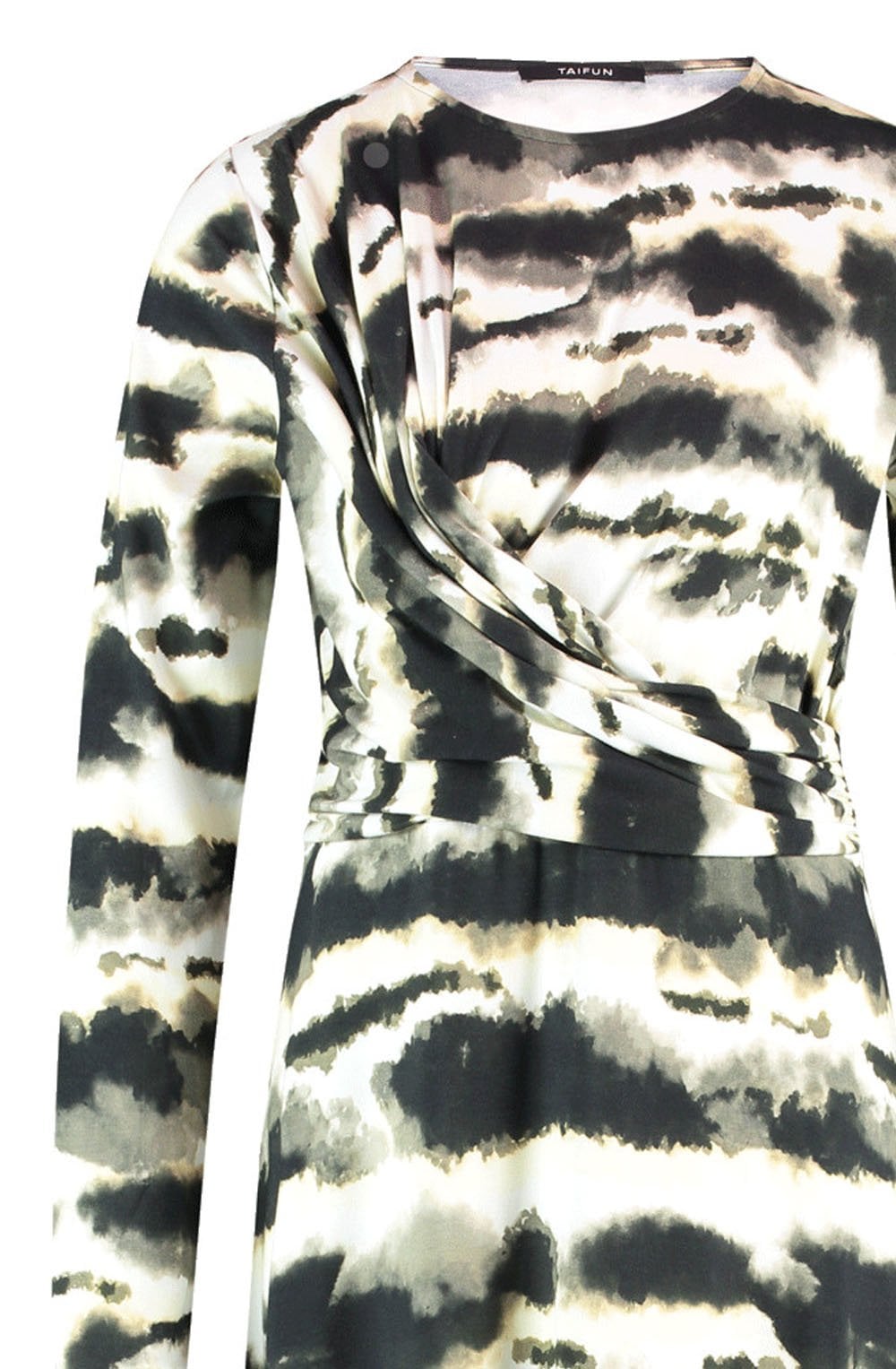 Light Creme and Black Wrap Over Effect Dress