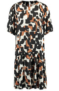 Light Creme and Tan Hem Flounce Dress